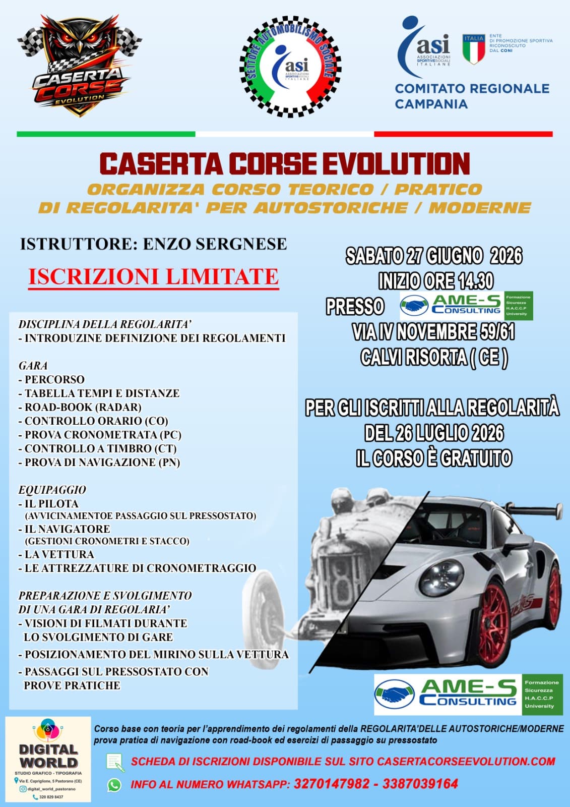 Locandina Corso di Regolarità 2026 - Caserta Corse Evolution